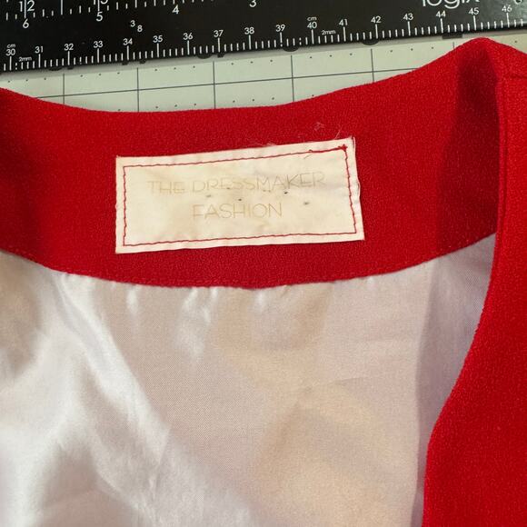 Vintage 90s Red Longline Vest Tailored Covered Buttons S/M Power Dressing - Picture 9 of 13